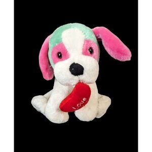 Inter American Puppy Dog Pink Green White Plush Love Ya Heart Stuffed Animal